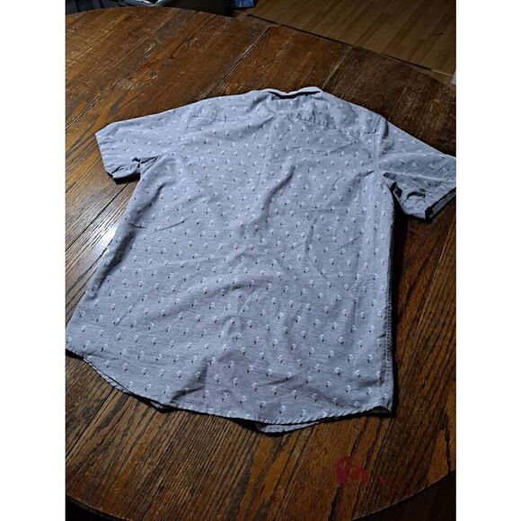 Large Craft & Flow Grey Palm Tree Short Sleeve Button Cotton Shirt Tropical - Picture 3 of 3